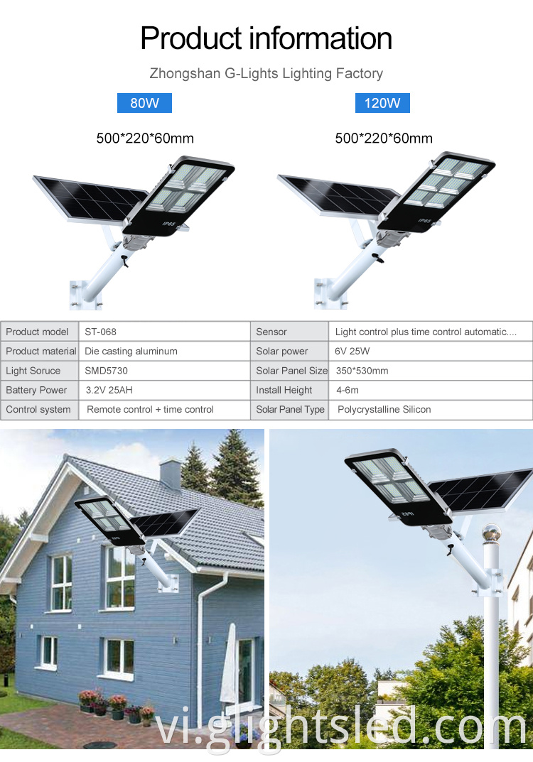 Die Casting Aluminum IP65 Không thấm nước ngoài trời 120W SMD Solar LED LED Đèn đường phố